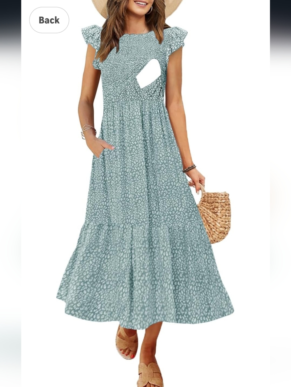 Light Teal Smocked Waist Midi Nursing Dress
